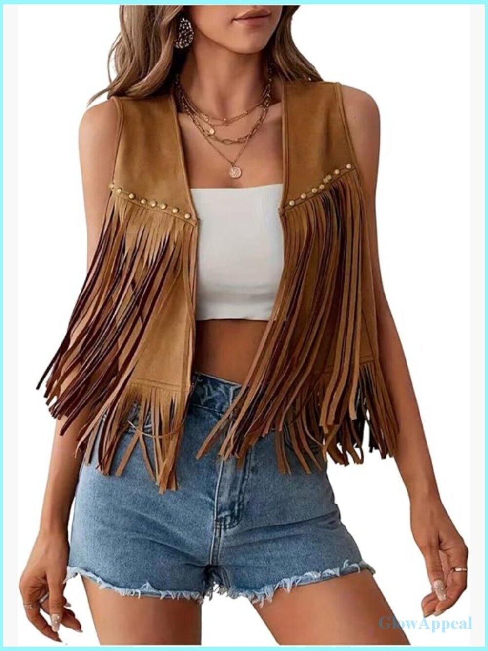 Suede Fringe Sleeveless Vest with Tassel Hem - Western Cowboy Jacket